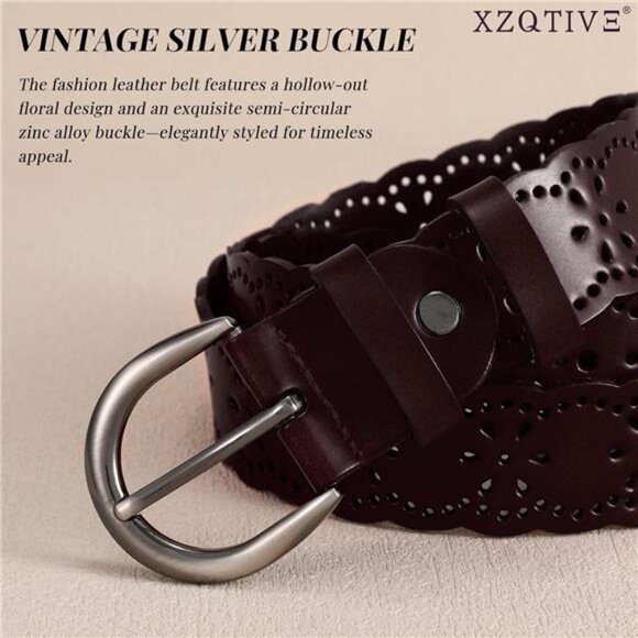 Women Plus Size Leather Belt Hollow Flower Waist Belt Jeans Dresses Pants Fashio - Picture 2 of 6